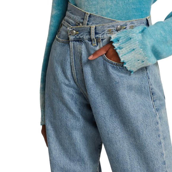 R13 Wide Leg Cross Over Denim Jeans - Picture 3 of 14